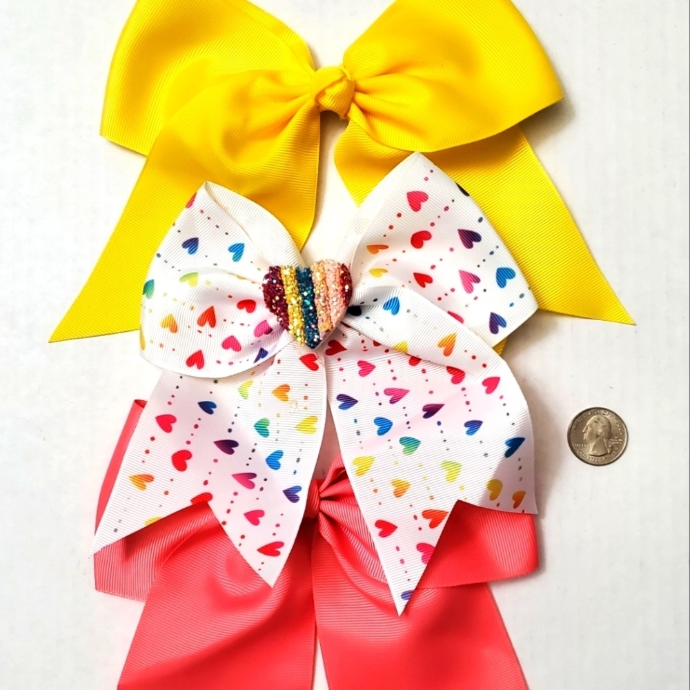 Girl's Hair Bows Hearts Rainbows Bundle Of 3 NEW